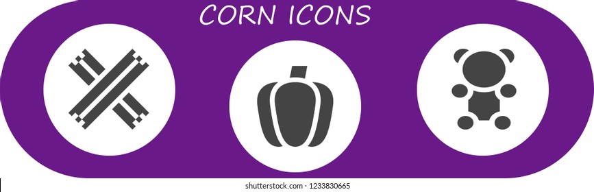 Vector icons pack of 3 filled corn icons. Simple modern icons about  - Churros, Paprika, Gummy bear