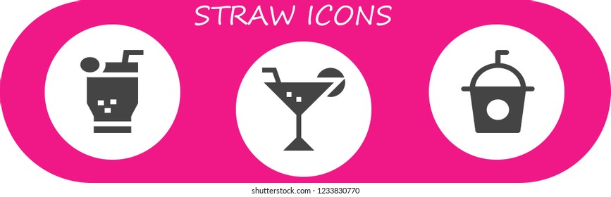 Vector icons pack of 3 filled straw icons. Simple modern icons about  - Mojito, Cocktail, Soda