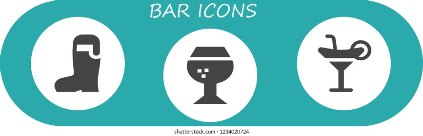 Vector icons pack of 3 filled bar icons. Simple modern icons about  - Beer, Brandy, Cocktail