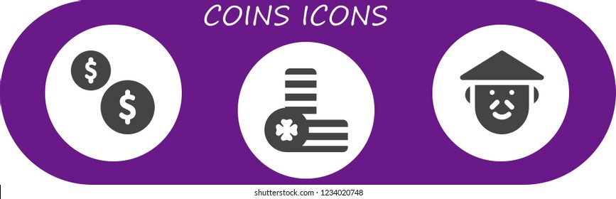 Vector icons pack of 3 filled coins icons. Simple modern icons about  - Coins, Chinese