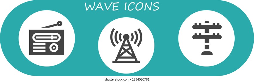 Vector icons pack of 3 filled wave icons. Simple modern icons about  - Radio, Tower, Transmission tower