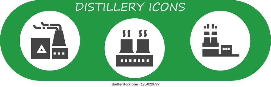 Vector icons pack of 3 filled distillery icons. Simple modern icons about  - Factory