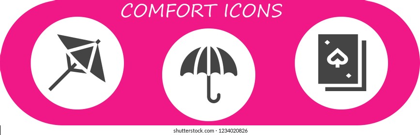 Vector icons pack of 3 filled comfort icons. Simple modern icons about  - Umbrella, Deck