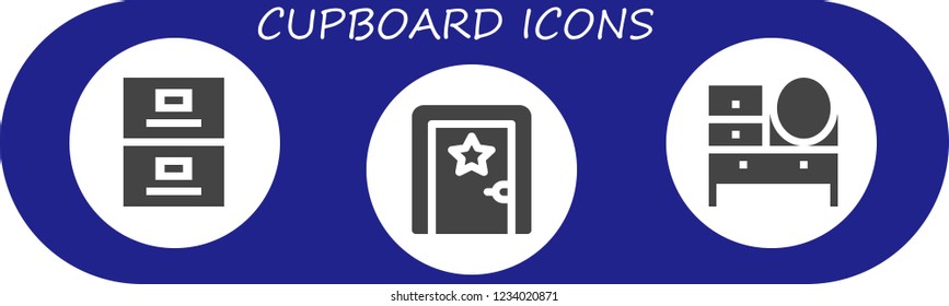 Vector icons pack of 3 filled cupboard icons. Simple modern icons about  - Filing cabinet, Dressing room, Dressing table