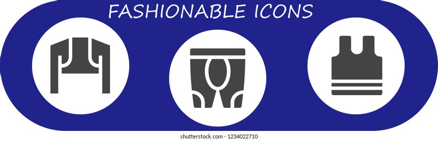 Vector icons pack of 3 filled fashionable icons. Simple modern icons about  - Bolero, Leggings, Sleeveless