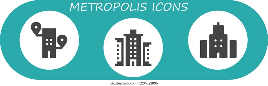 Vector icons pack of 3 filled metropolis icons. Simple modern icons about  - Building