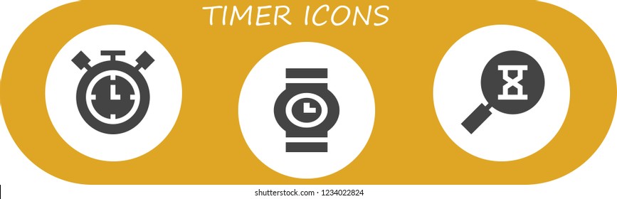 Vector icons pack of 3 filled timer icons. Simple modern icons about  - Timer, Wristwatch, Sandclock
