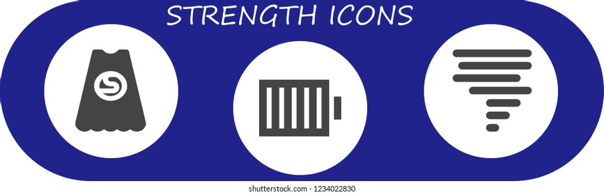 Vector icons pack of 3 filled strength icons. Simple modern icons about  - Superhero, Full battery, Tornado