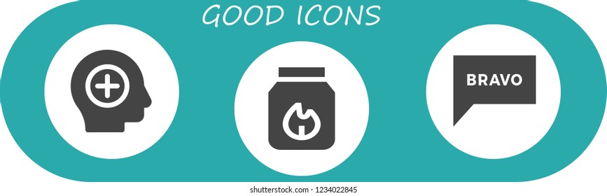 Vector icons pack of 3 filled good icons. Simple modern icons about  - Positive, Charcoal, Bravo