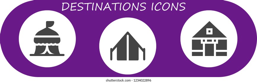 Vector icons pack of 3 filled destinations icons. Simple modern icons about  - Tent