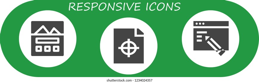 Vector icons pack of 3 filled responsive icons. Simple modern icons about  - Landing page, Printing test, Web design