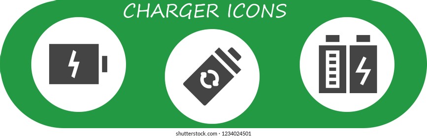 Vector icons pack of 3 filled charger icons. Simple modern icons about  - Battery