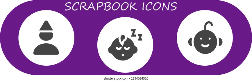 Vector icons pack of 3 filled scrapbook icons. Simple modern icons about  - Birthday boy, Baby boy