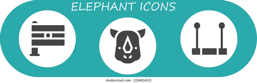 Vector icons pack of 3 filled elephant icons. Simple modern icons about  - India, Rhino, Trapeze