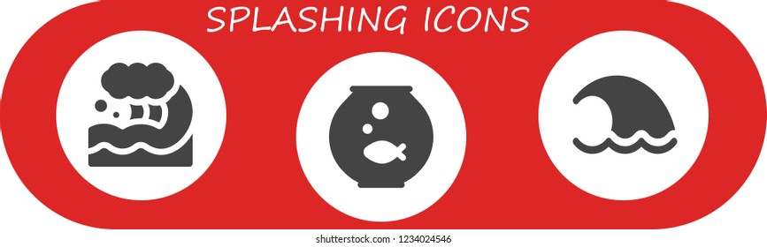 Vector icons pack of 3 filled splashing icons. Simple modern icons about  - Wave, Fishbowl