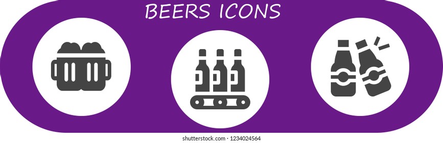 Vector icons pack of 3 filled beers icons. Simple modern icons about  - Beers