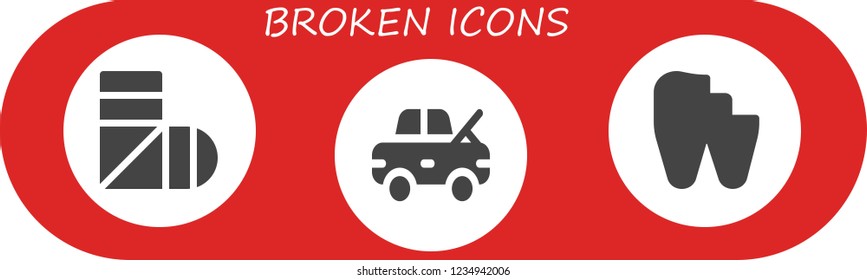 Vector icons pack of 3 filled broken icons. Simple modern icons about  - Sling, Damage, Broken tooth