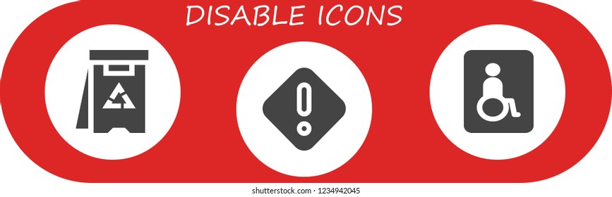 Vector icons pack of 3 filled disable icons. Simple modern icons about  - Danger, Wheelchairs