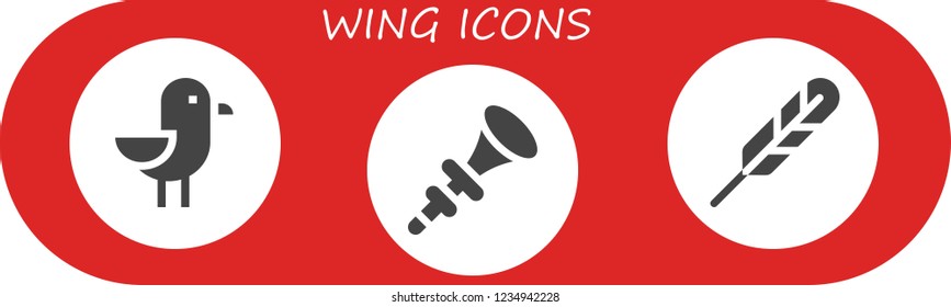 Vector icons pack of 3 filled wing icons. Simple modern icons about  - Seagull, Bpee, Feather pen