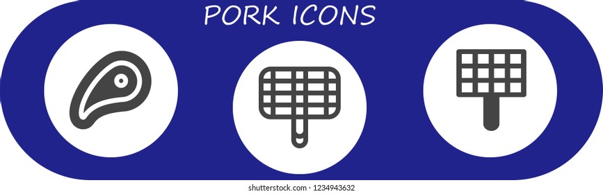 Vector icons pack of 3 filled pork icons. Simple modern icons about  - Meat, Grill