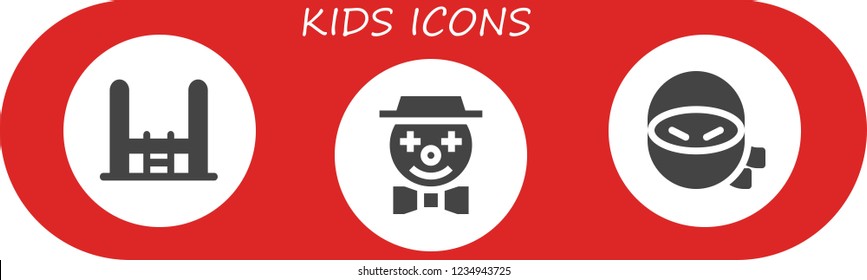 Vector icons pack of 3 filled kids icons. Simple modern icons about  - Trampoline, Clown, Ninja