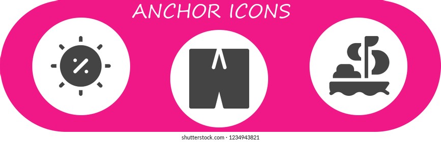 Vector icons pack of 3 filled anchor icons. Simple modern icons about  - Summer, Swimsuit, Sailing