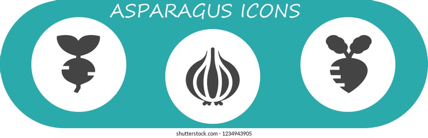 Vector icons pack of 3 filled asparagus icons. Simple modern icons about  - Turnip, Onion