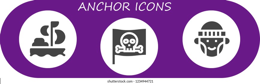 Vector icons pack of 3 filled anchor icons. Simple modern icons about  - Sailing, Pirate, Hipster