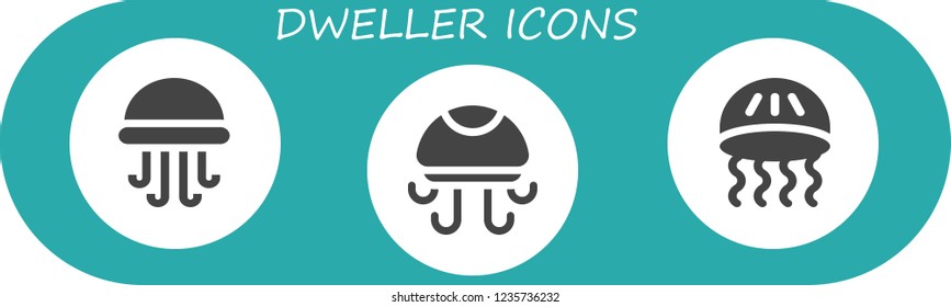 Vector icons pack of 3 filled dweller icons. Simple modern icons about  - Jellyfish