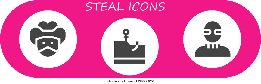 Vector icons pack of 3 filled steal icons. Simple modern icons about  - Bandit, Phishing, Burglar