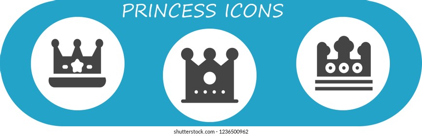 Vector icons pack of 3 filled princess icons. Simple modern icons about  - Crown