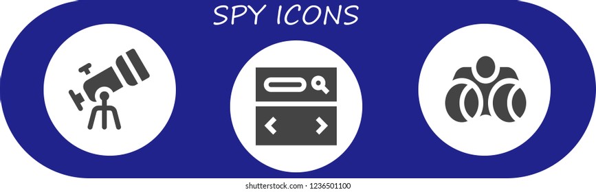 Vector icons pack of 3 filled spy icons. Simple modern icons about  - Telescope, Searcher, Binoculars