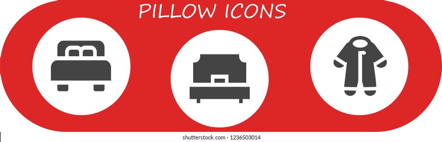 Vector icons pack of 3 filled pillow icons. Simple modern icons about  - Bed, Single bed, Pijama