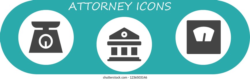 Vector icons pack of 3 filled attorney icons. Simple modern icons about  - Scale, Courthouse