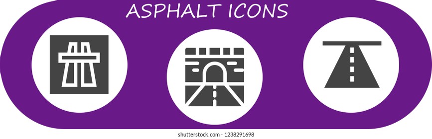 Vector icons pack of 3 filled asphalt icons. Simple modern icons about  - Motorway, Road