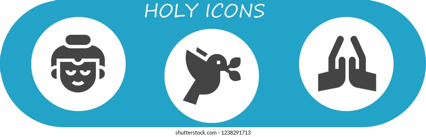 Vector icons pack of 3 filled holy icons. Simple modern icons about  - Buddha, Dove, Pray