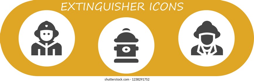 Vector icons pack of 3 filled extinguisher icons. Simple modern icons about  - Firefighter, Hydrant