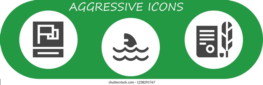 Vector icons pack of 3 filled aggressive icons. Simple modern icons about  - Propaganda, Shark, Independence