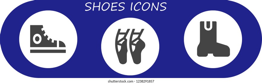 Vector icons pack of 3 filled shoes icons. Simple modern icons about  - Sneakers, Ballet, Boot