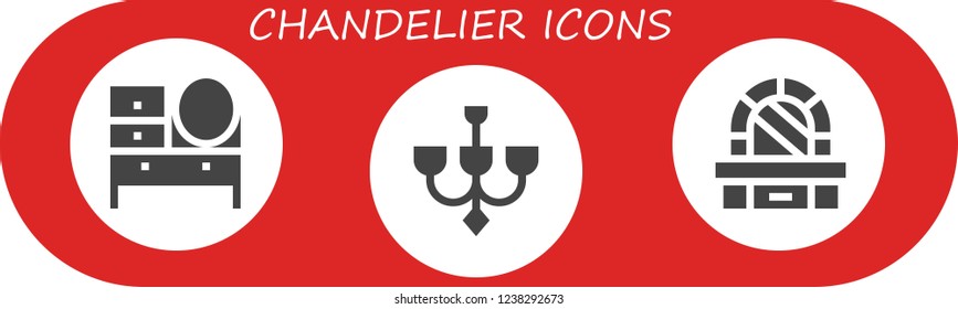 Vector icons pack of 3 filled chandelier icons. Simple modern icons about  - Dressing table, Chandelier