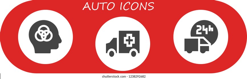 Vector icons pack of 3 filled auto icons. Simple modern icons about  - Intelligence, Ambulance, Delivery truck