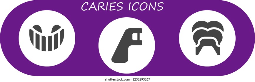 Vector icons pack of 3 filled caries icons. Simple modern icons about  - Gum shield, Dental floss, Dental