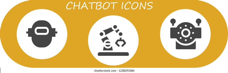 Vector icons pack of 3 filled chatbot icons. Simple modern icons about  - Robot