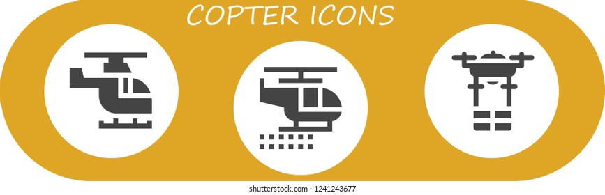 Vector icons pack of 3 filled copter icons. Simple modern icons about  - Helicopter, Drone