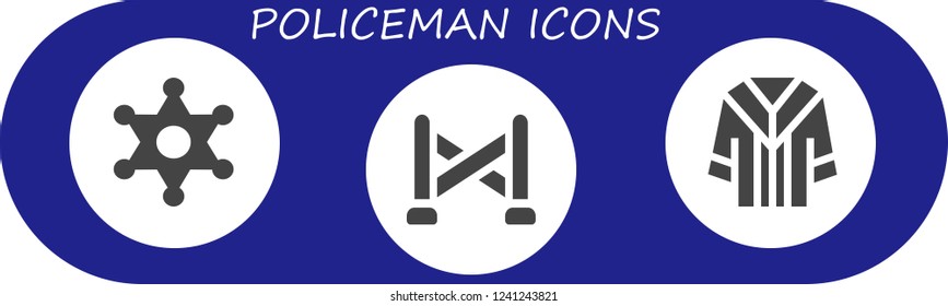Vector icons pack of 3 filled policeman icons. Simple modern icons about  - Sheriff, Police line, Uniform