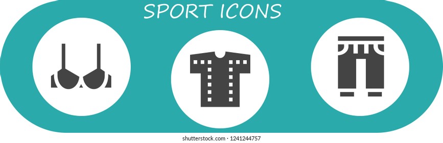 Vector icons pack of 3 filled sport icons. Simple modern icons about  - Brassiere, Shirt, Sweatpants