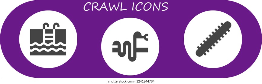 Vector icons pack of 3 filled crawl icons. Simple modern icons about  - Swimming, Snake, Centipede