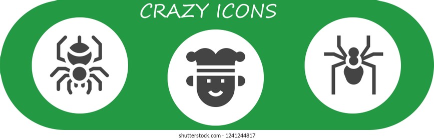 Vector icons pack of 3 filled crazy icons. Simple modern icons about  - Spider, Joker