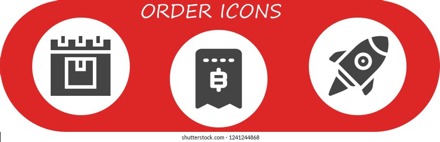 Vector icons pack of 3 filled order icons. Simple modern icons about  - Delivery, Invoice, Startup