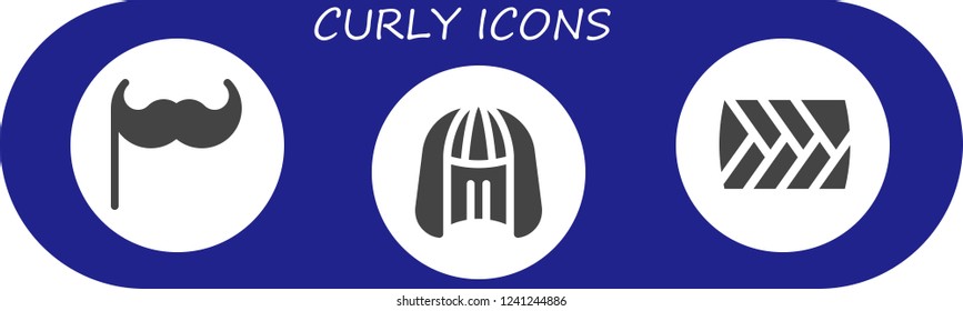 Vector icons pack of 3 filled curly icons. Simple modern icons about  - Moustache, Wig, Plait